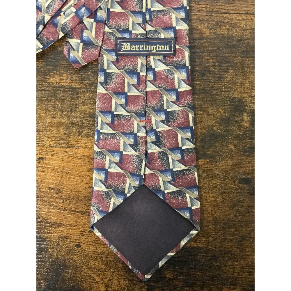 Vintage Barrington Italian Silk Tie Red‎ Bronze Gray Blue Abstract 58